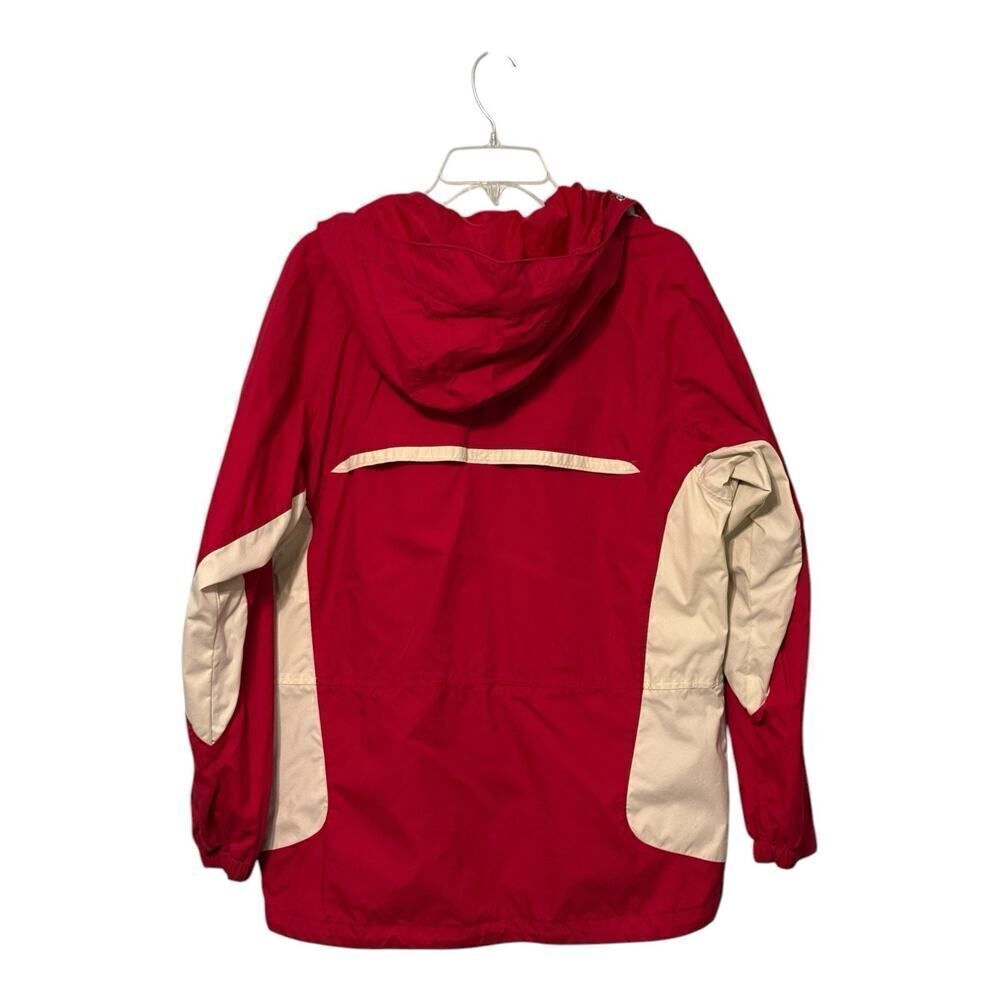 Vintage 90s Columbia Red White Hooded Sailing Squall Jacket Windbreaker Sz L - Picture 2 of 9